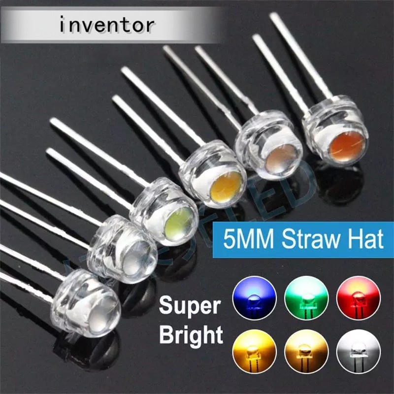 50PCS 5mmStraw Hat Super Bright White 0.3W 0.5W 0.75W F5 Power 0.5W Light Emitting Diode Red Yellow Green Blue Warm