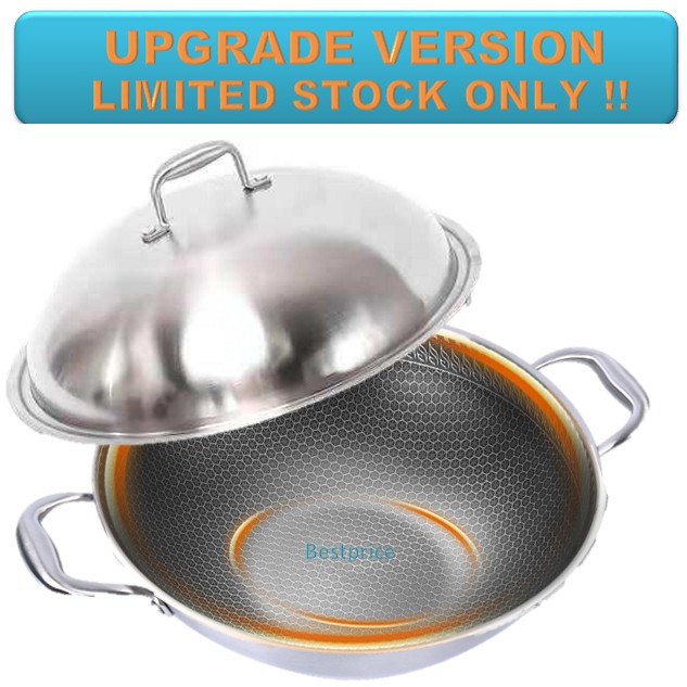💯👍304 Stainless Steel 40CM Non Stick Wok Shopee Malaysia