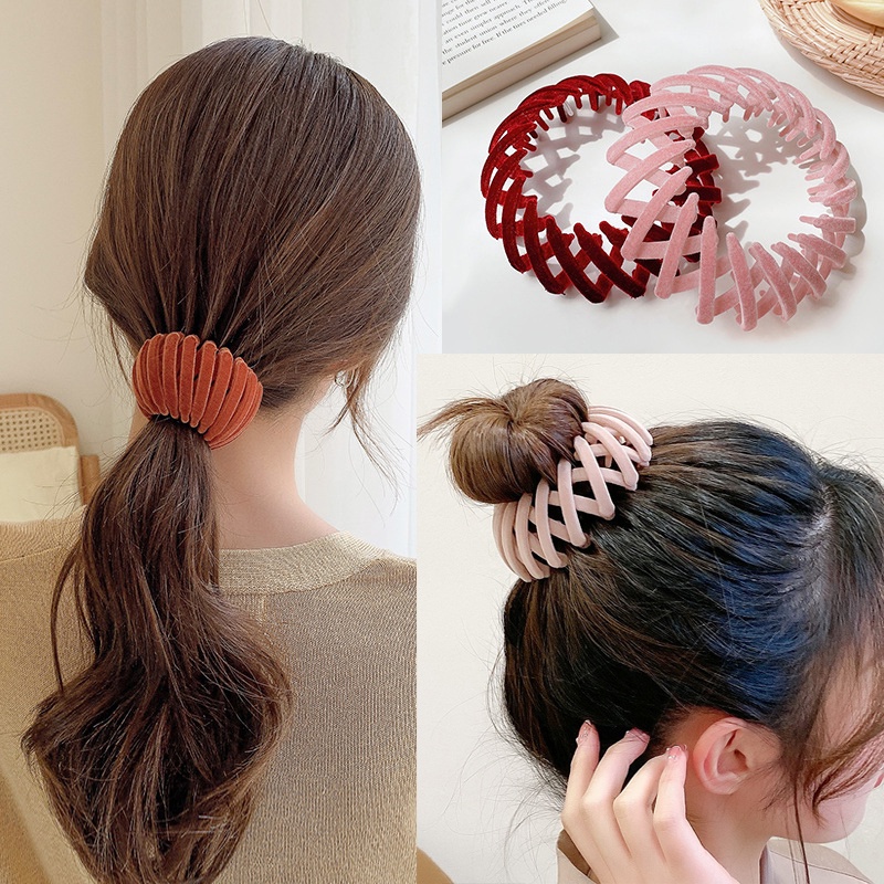 New Velvet Deformable Hair Rope Korean Hair Scrunchies Flocking Magic Hair Band Retractable Hair Tie