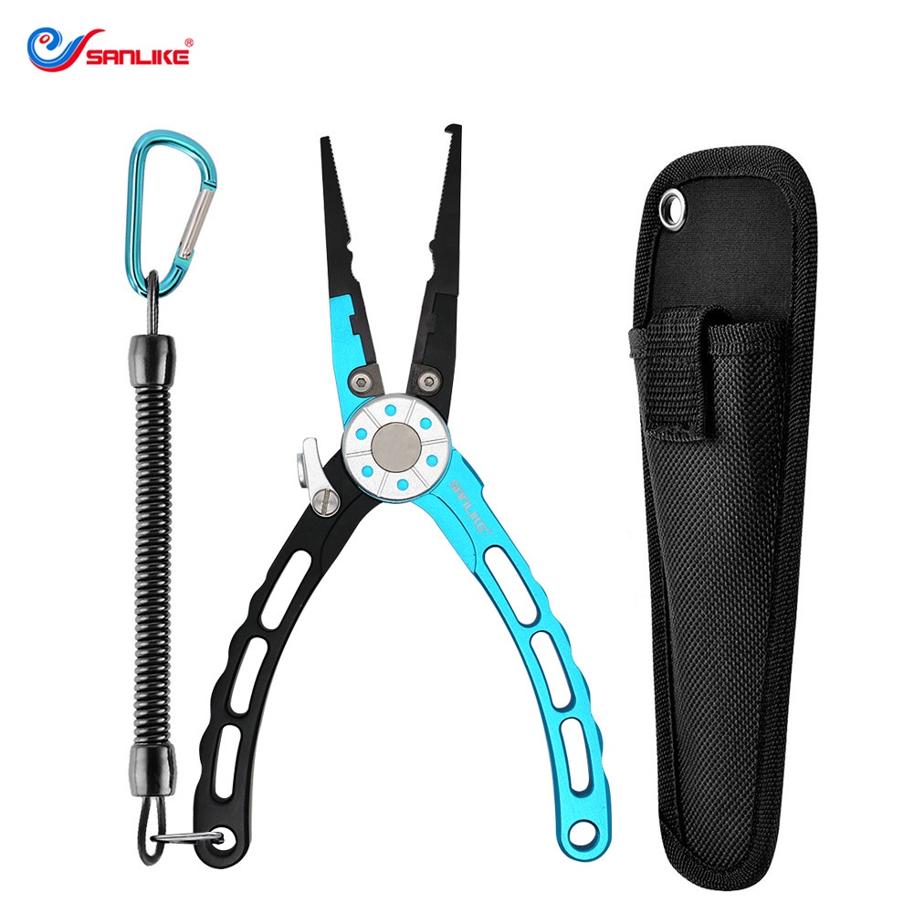 SANLIKE Fishing Plier Titanium Steel Blade Aviation Aluminum Lure Pincer Hook Remover with Lanyard for Saltwater Fishing