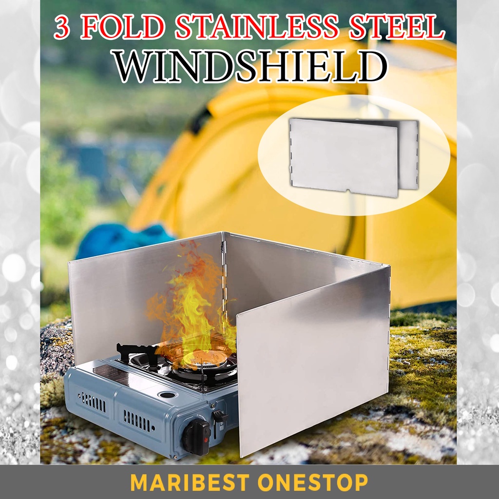 3 Fold Outdoor Stove Windshield Camping Cooking Windscreen Gas Stove Protector Penghadang Angin Dapur Khemah 火炉挡风板