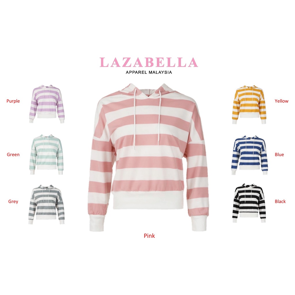 Lazabella Fashion Women Korean Striped Hoodie Long Sleeve Top-LZ8081