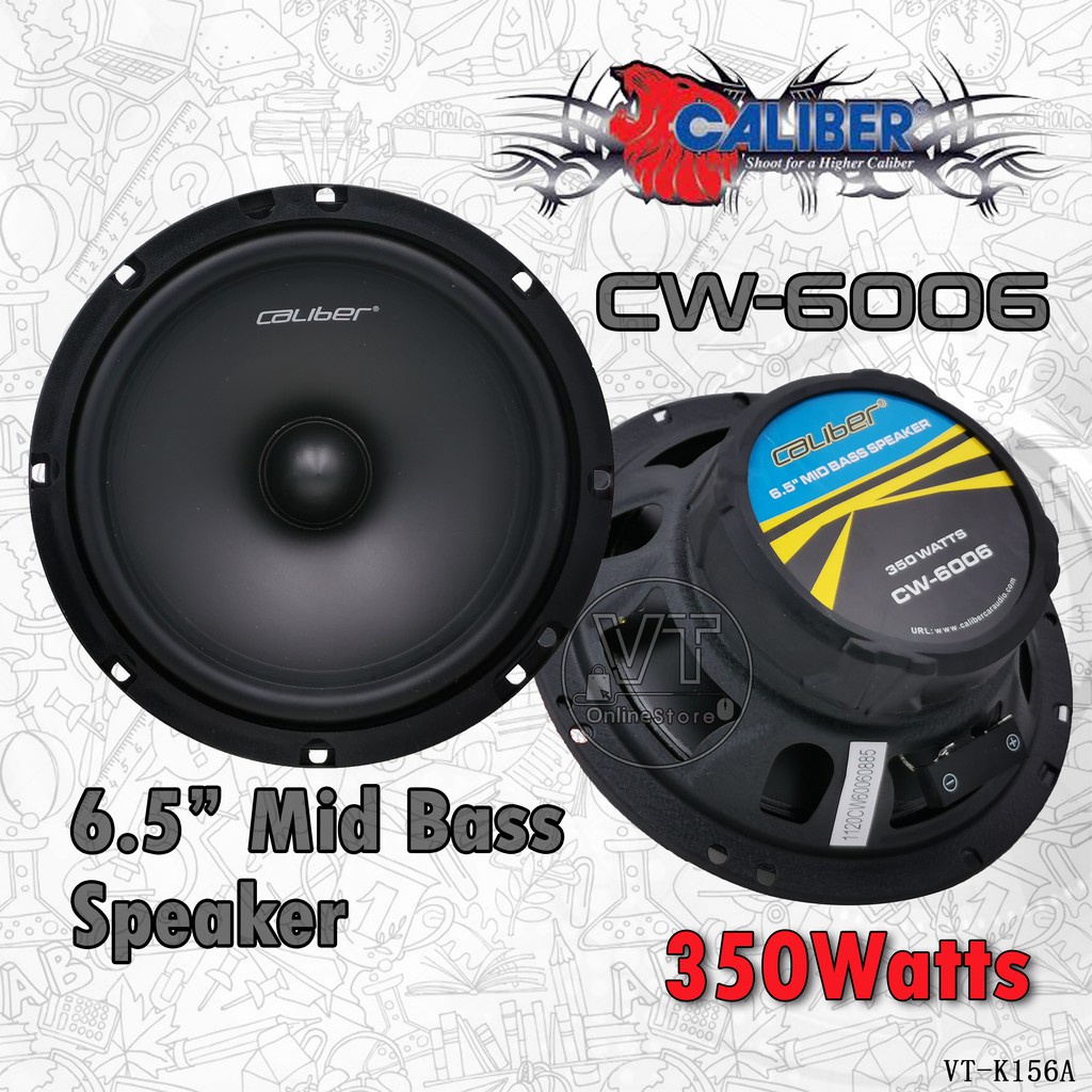 ORIGINAL CALIBER CW6006 6.5 INCH CAR MID BASS SPEAKER (16.5CM) MAX POWER 350 WATTS IMPEDANCE 4