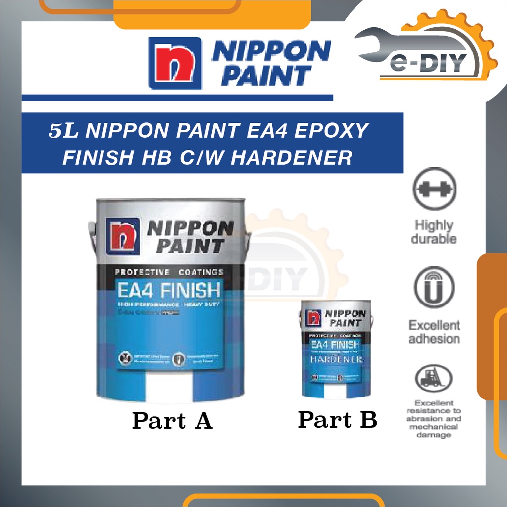 5L Nippon Paint Epoxy Paint EA4 C/W Hardener Epoxy Floor Paint Cat