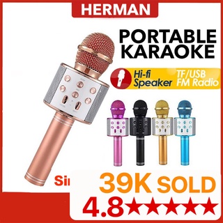 READY STOCK😍 HERMAN WS858 Wireless Karaoke Microphone Mic Portable Bluetooth KTV Music Singing Speaker Mikrofon