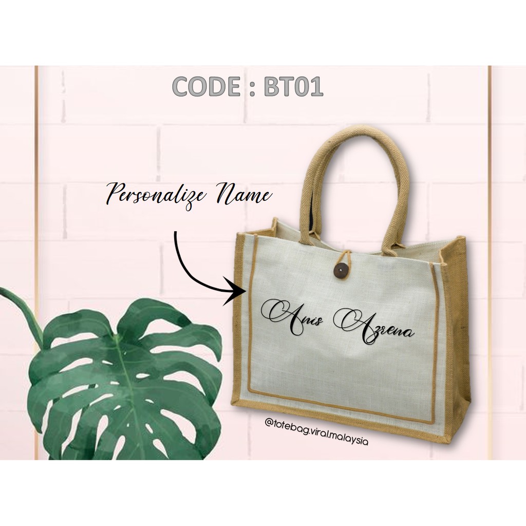 TOTEBAG PERSONALIZE NAME and JUTE BAG custom name | Shopee Malaysia