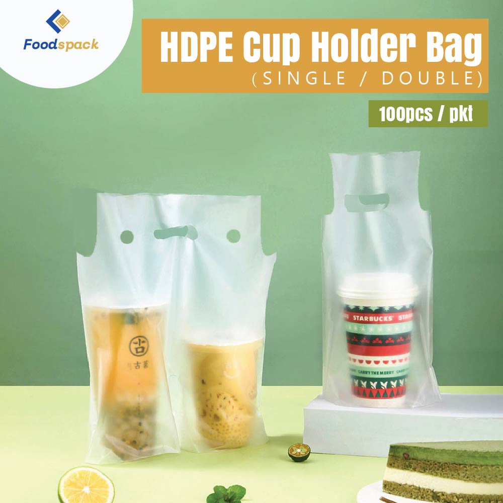 100pcs Matte Hdpe Cup Holder Bag Single Double Cup Plastic Cup Holder Plastik Beg Cawan 3720