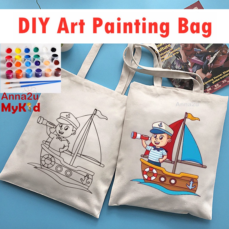 MyKid DIY Canvas Colouring Bags Kids Creative Bag Painting Set Shopee Malaysia