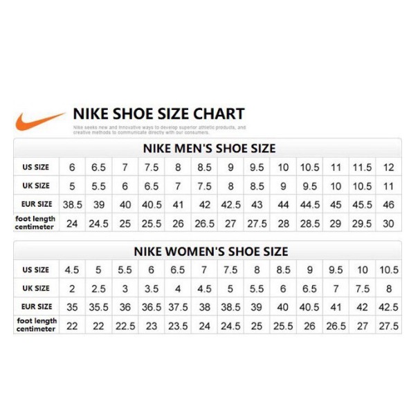 shoe size chart women nike