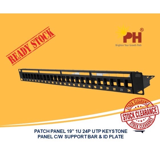 Patch Panel 19" 1U, 24Port, UTP Keystone Panel with Support Bar & ID