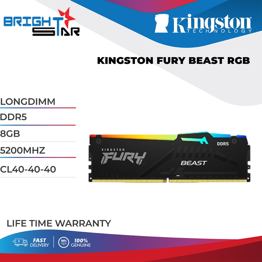 KINGSTON FURY BEAST RGB / LONGDIMM / DDR5 / 8GB / (5200MHZ, 5600MHZ