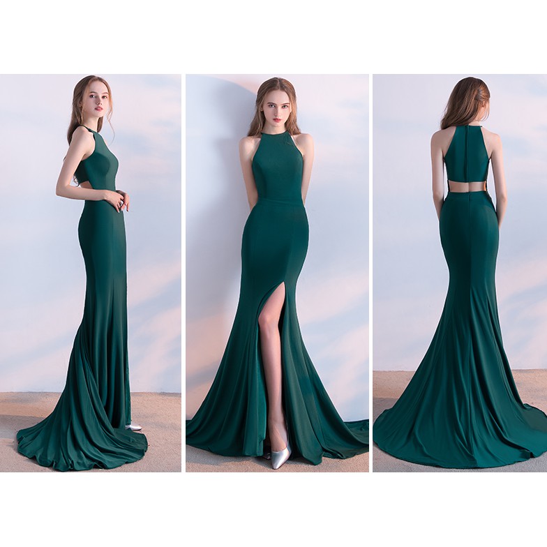 Po Green Black Red White Slit Halter Mermaid Prom Wedding Dress