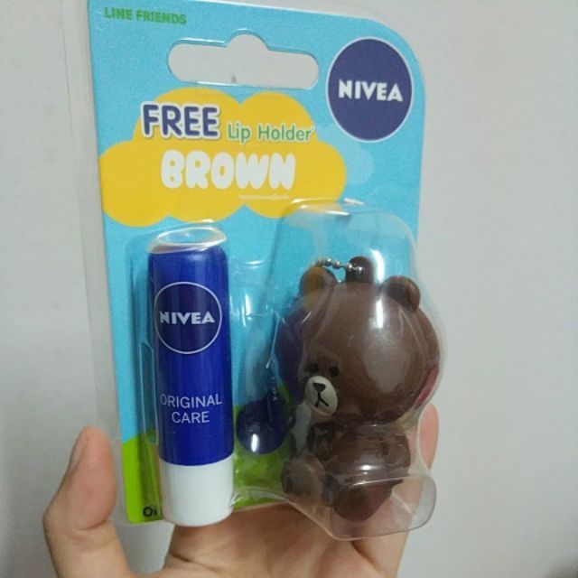 (Ready stock) Line Nivea lip balm holder Brown (original care) Shopee