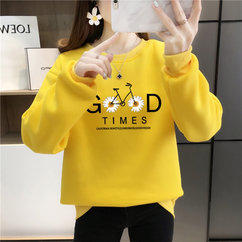 Cycling Daisy Loose Plush Printed Long Sleeve Crew Neck Sweater for Men and Women