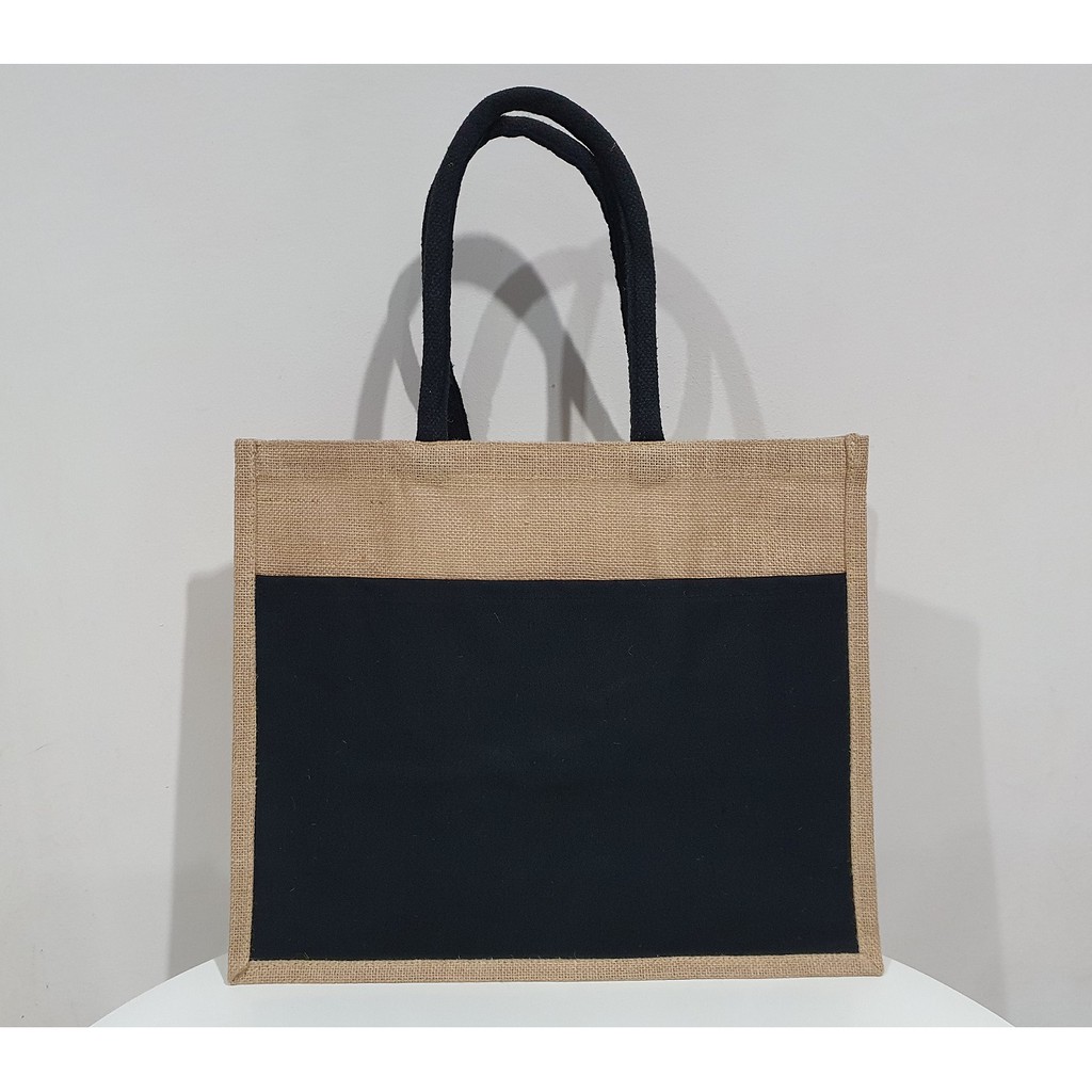Jute Bag With Black Pocket Big Shopee Malaysia