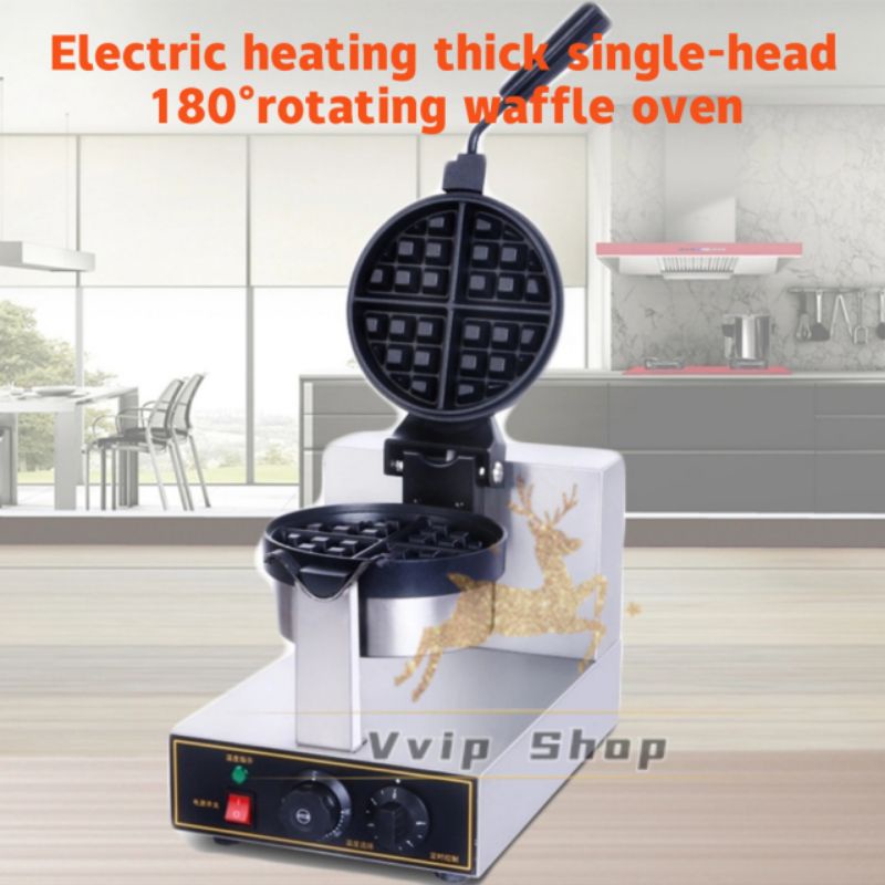 🌯🥞3 Pin Plug Electric heating thick single-head 180°rotating waffle oven