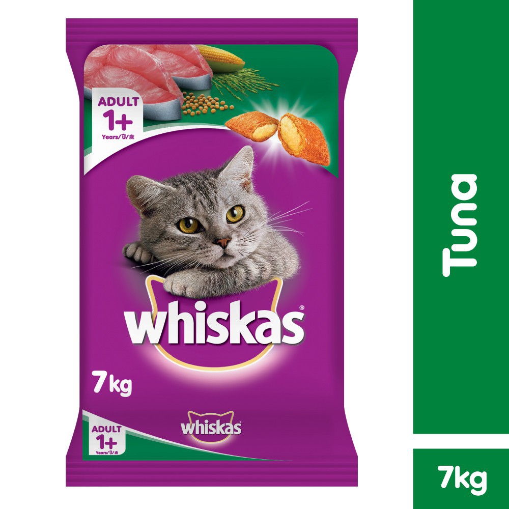 WHISKAS Cat Food Tuna Flavor for Adult Cats, 7kg. Complete and Balanced