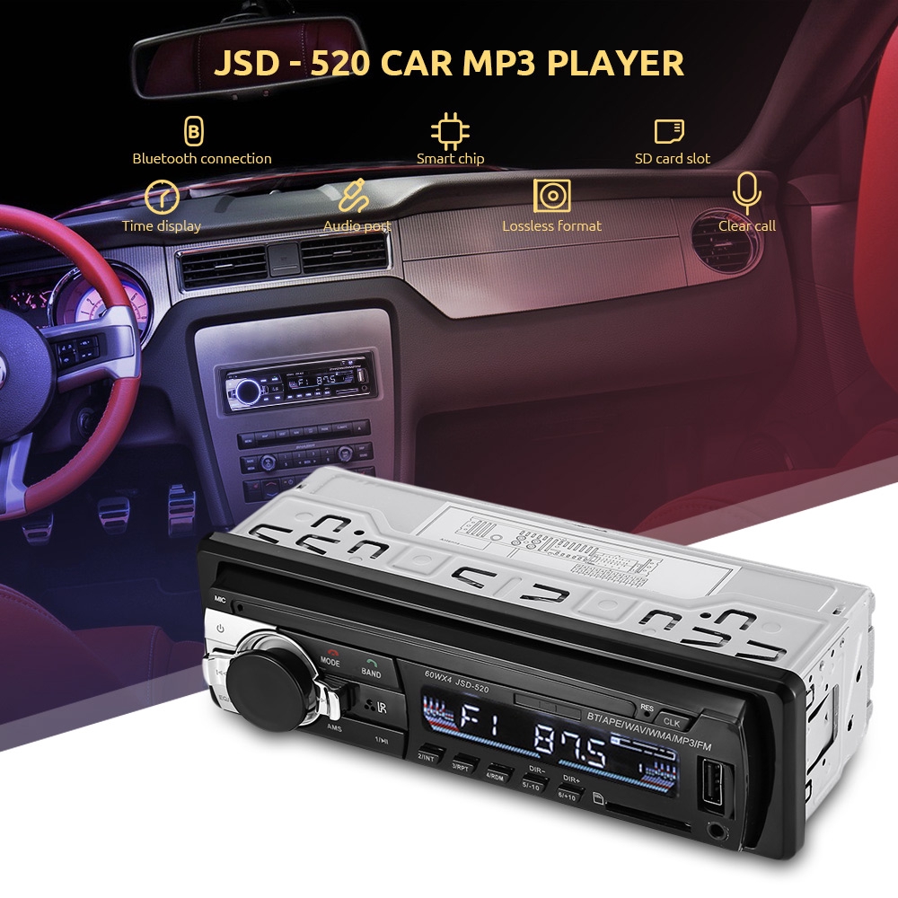 JSD 520 Car MP3 Player Bluetooth 2.0 FM Radio Stereo Receiver