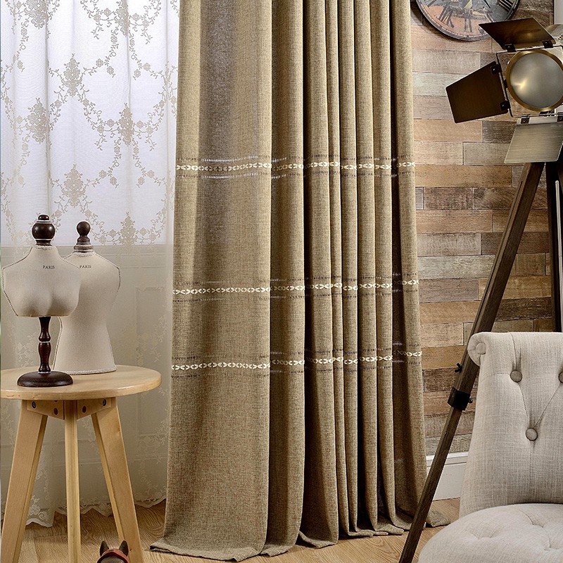 Modern New Chinese Study Curtains Living Room Bedroom Bay Window Floor To Ceiling Cotton Linen Curtains Embroidered Fabr