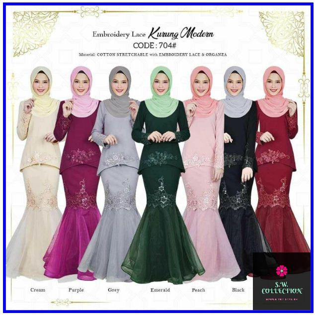 05 EMBROIDERY LACE KURUNG MODERN MINI PEPLUM ORGANZA BAJU KURUNG