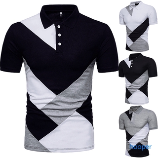 Polo Shirt Men Baju T Shirt Lelaki Splice Short Sleeve Lapel Slim Fit Formal Golf Casual
