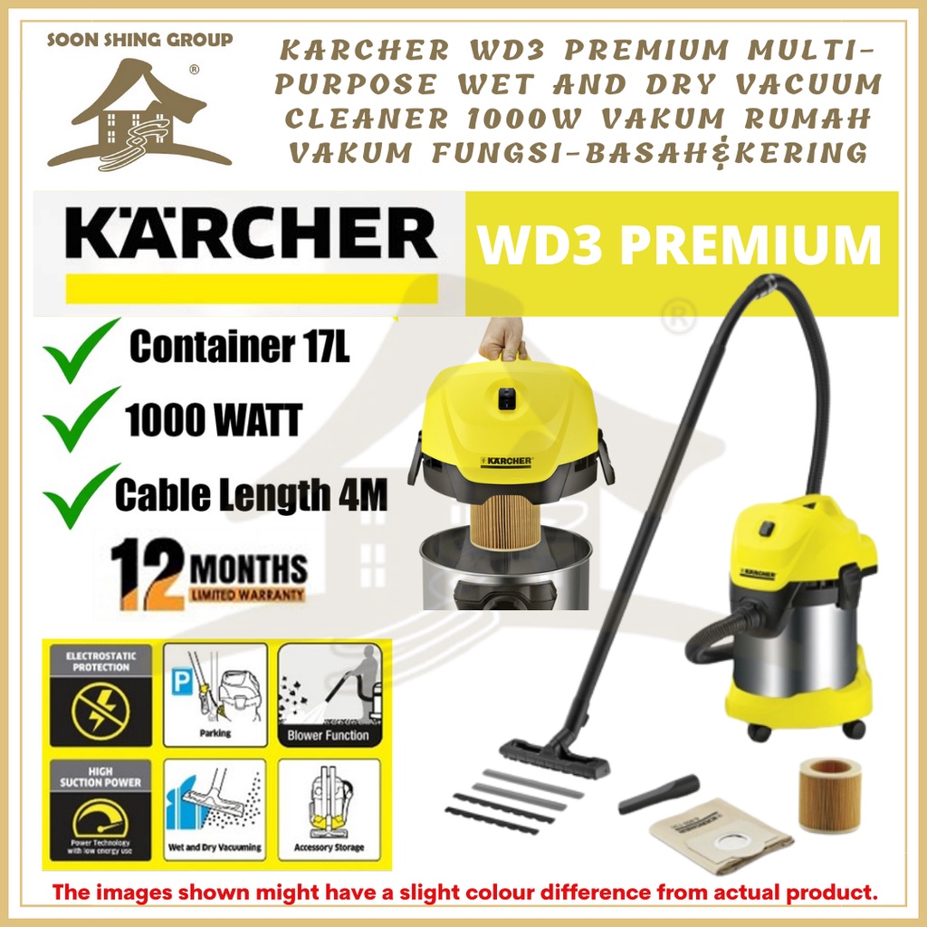 Karcher WD3 PREMIUM MultiPurpose Wet And Dry Vacuum Cleaner 1000W
