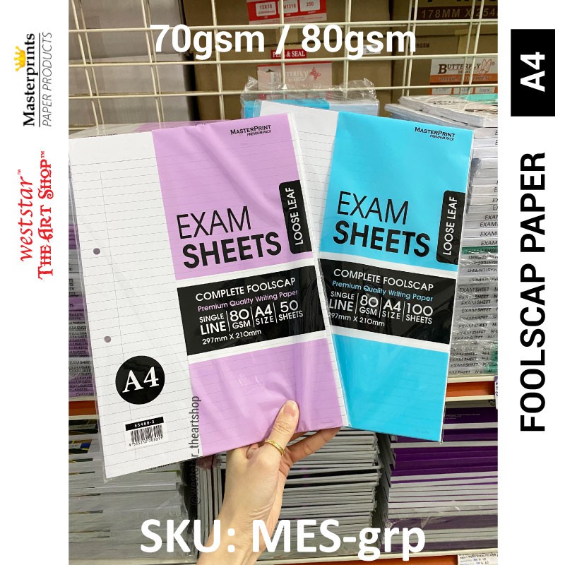 A4 Masterprint Foolscap Paper / Exam Sheets | 70gsm / 80gsm [Weststar The Art Shop]