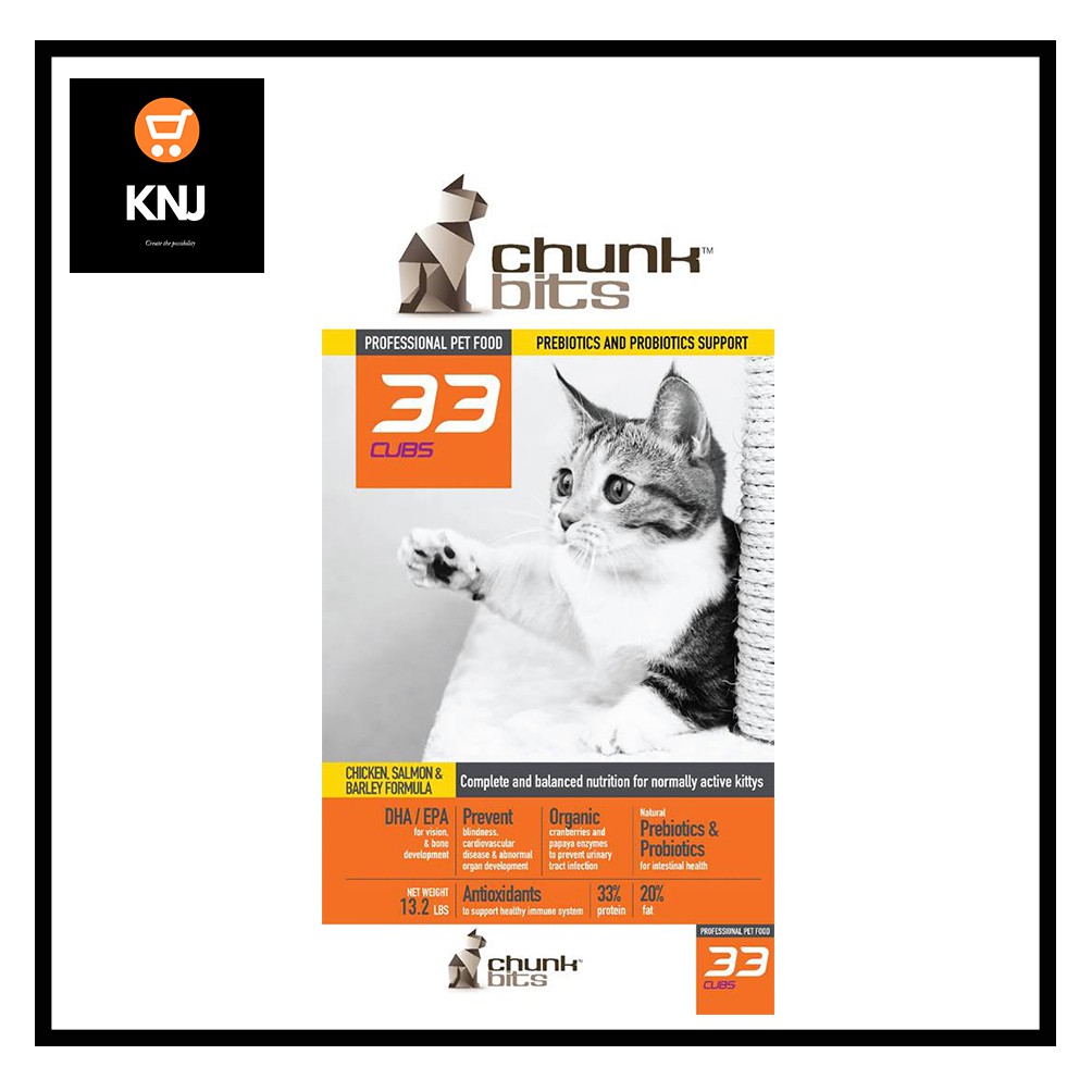 【REPACK 1KG】CHUNK BITS® Cubs 33 Cat Food Chicken, Salmon/Makanan Kucing  Taiwan