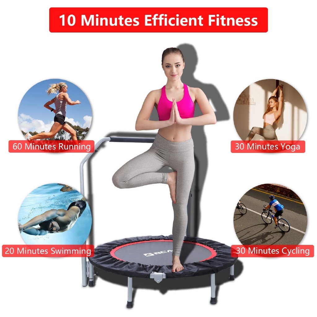 Bcan 40 Foldable Mini Trampoline Fitness Rebounder With Adjustable Foam Handle Exercise Trampoline For Kids Adults Shopee Malaysia