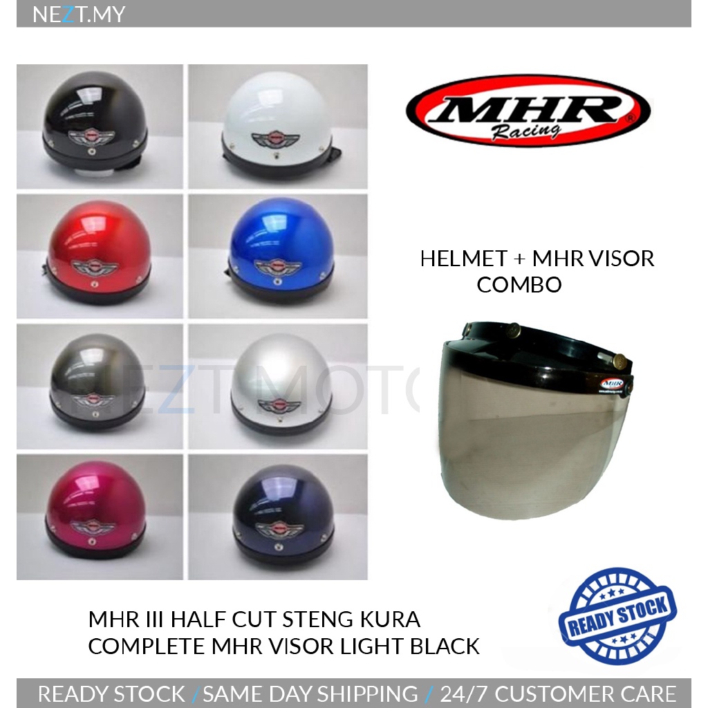 mhr helmet ORIGINAL MHR III Half Cut Helmet + Tinted Visor Topi Keledar