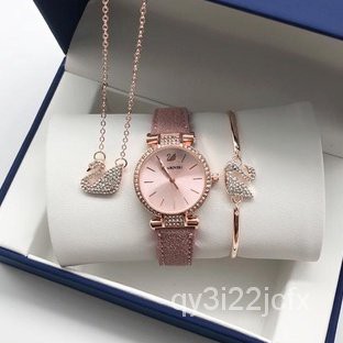Factory Direct Shipment New Fashion Female Women Watch Swarovski Diamond With Bracelet Necklace Crystal Rose Gold Jewel Shopee Malaysia