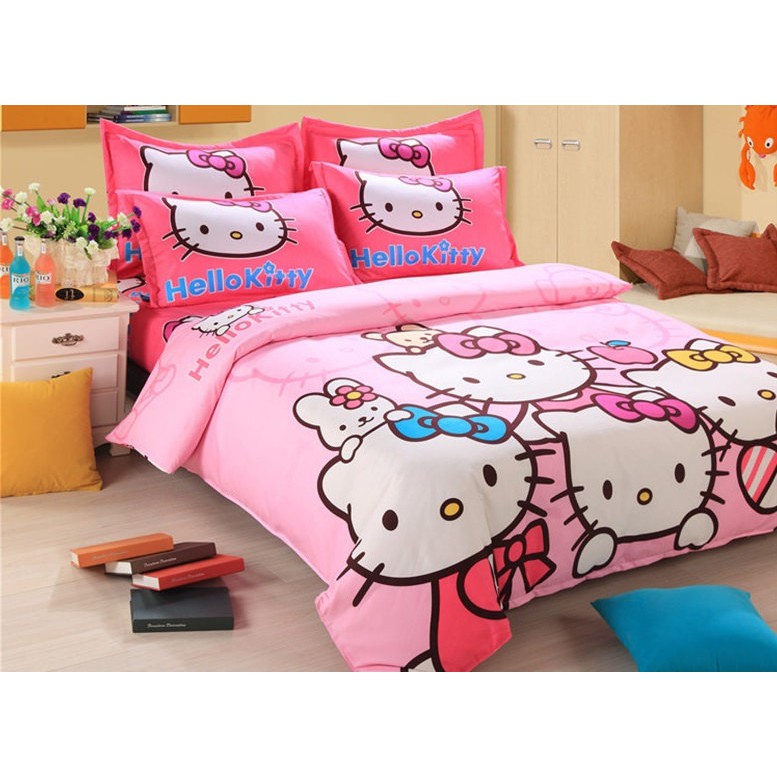 4in1 Hello Kitty Queen King Size Bedsheet Set With Quilt Cover Set