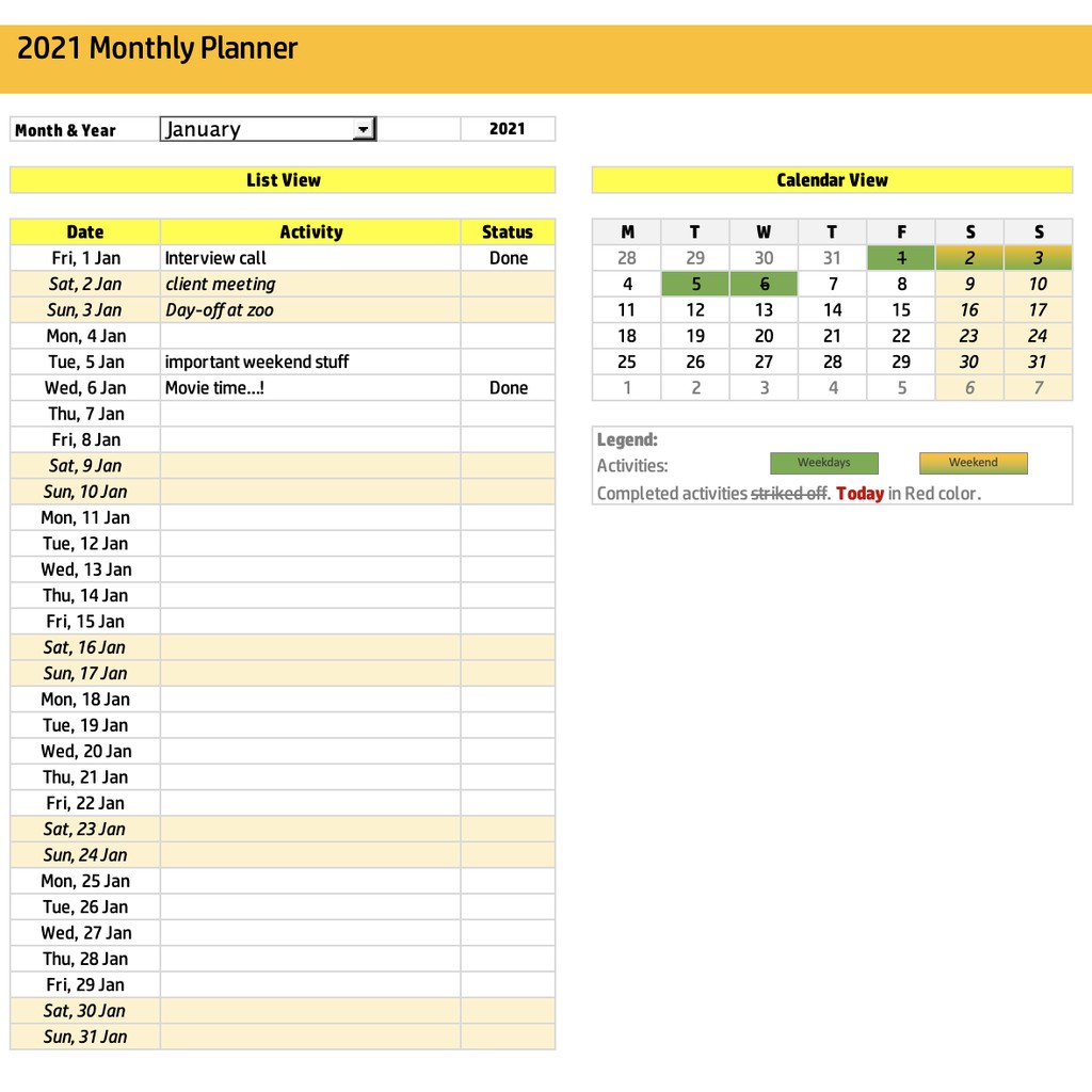Buy Monthly Task Planner Excel Template Seetracker Malaysia