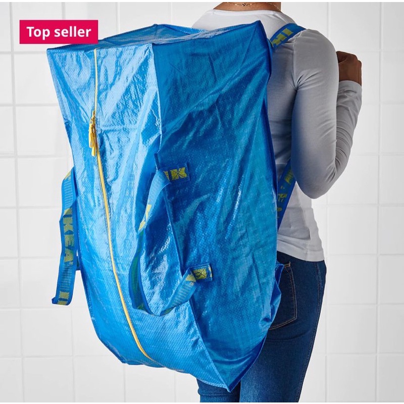 Original Beg Ikea Biru / Pluggland Backpack Dimpa Ikea Blue Bag/ Laundry Bag/Carrier/ Recycle/ Reusable /Zip Ready Stock