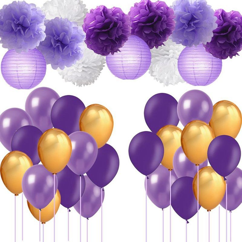 Purple Party Decorations Lavender Purple Gold White Pom Poms