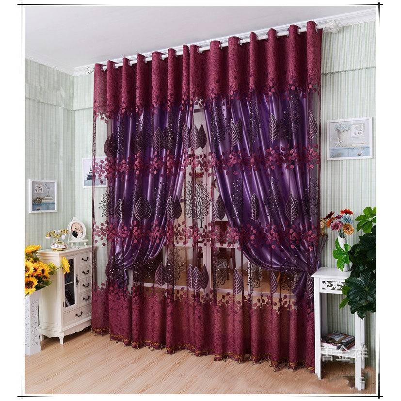 Langsir Curtains Blinds Luxury Burnt Printed Yarn Purple Curtain Bedroom Living