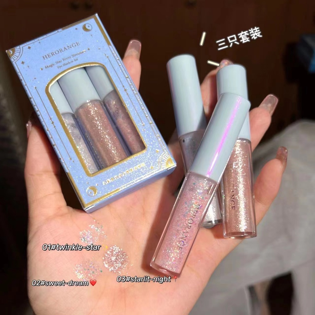 HERORANGE 3 Pcs Liquid Eyeshadow,Polarized Glitter,Fine Glitter,Silver