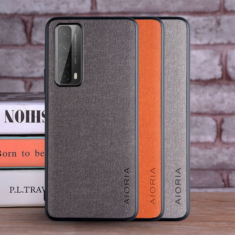 SKINMELEON Casing Huawei Y7A Casing Fabric Textile Pattern PU Leather Case TPU Protective Cover Phone Case