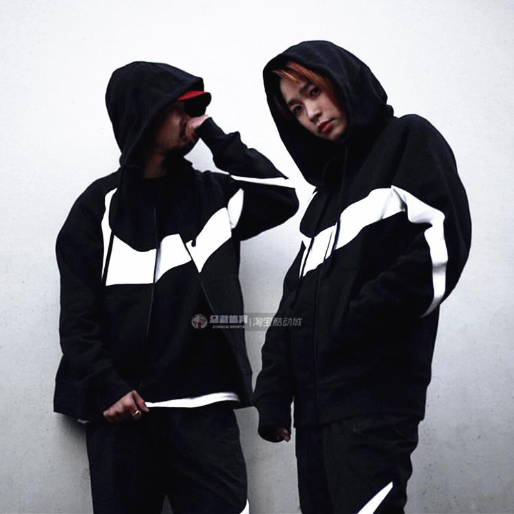 black nike hoodie with big white swoosh