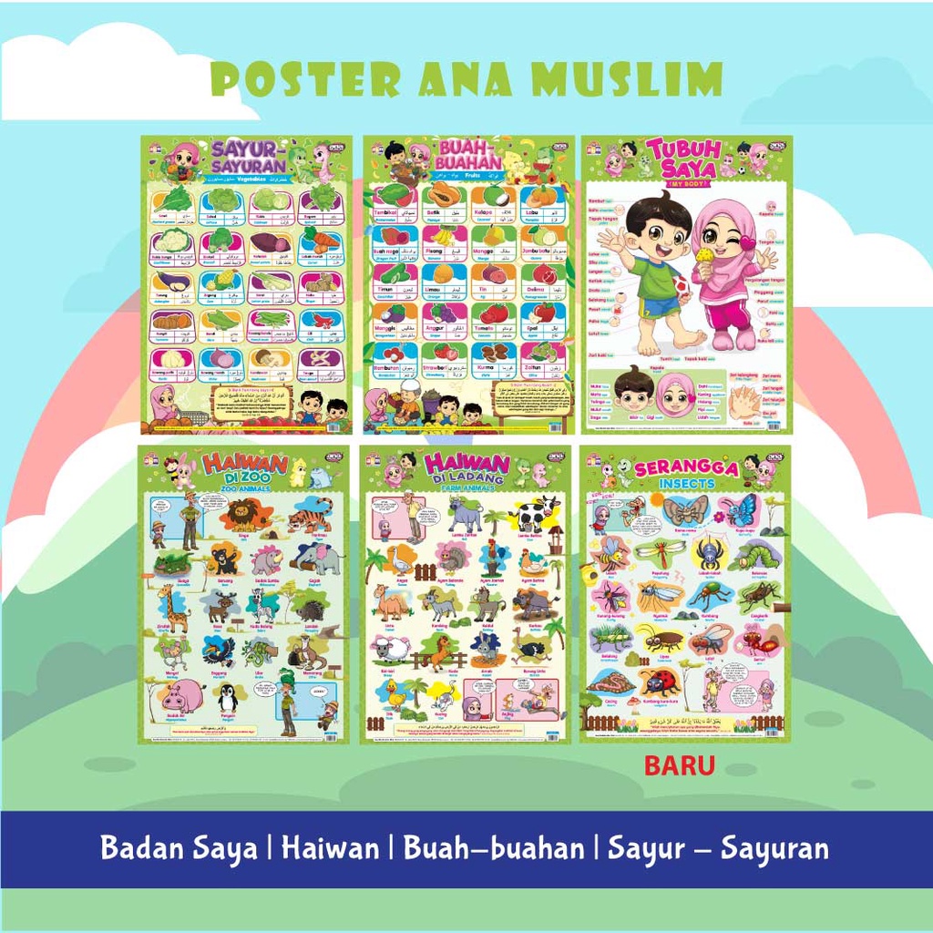 Poster Serangga Buah Sayur Sistem Suria Haiwan Ana Muslim Shopee Malaysia