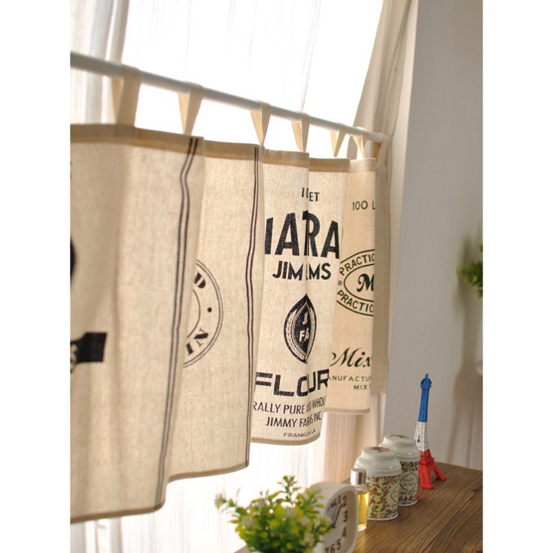 Letter Printed Simple Nordic Style Kitchen Door Window Curtains