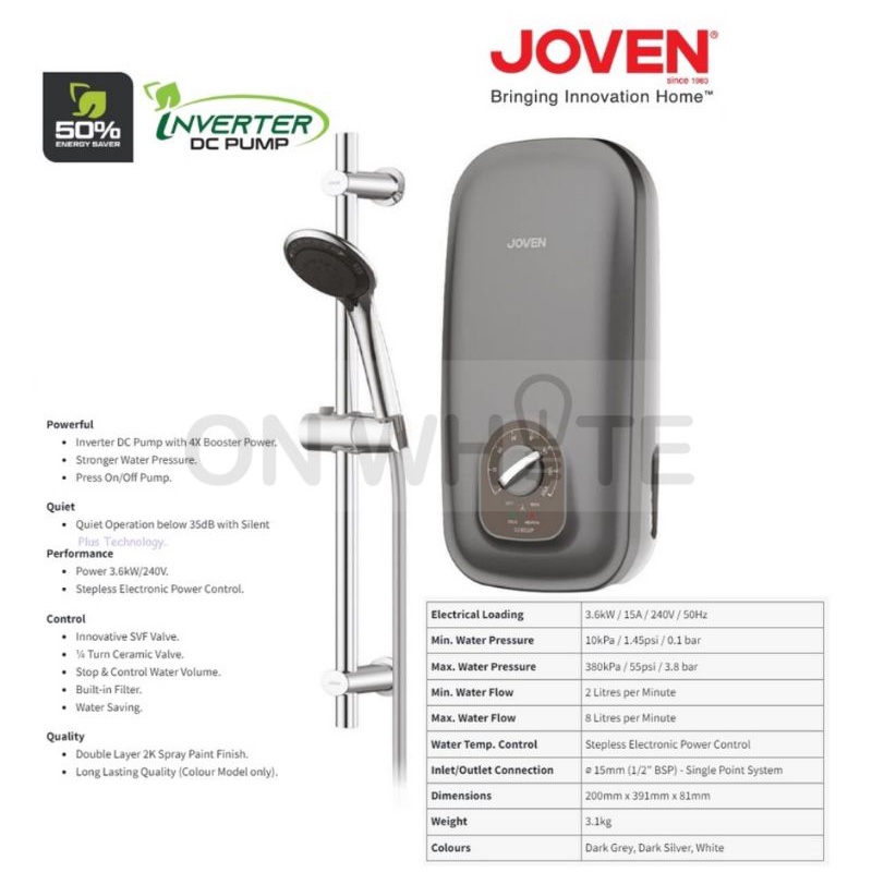 New JOVEN Water Heater with Inverter Pump Complete set with Shower head