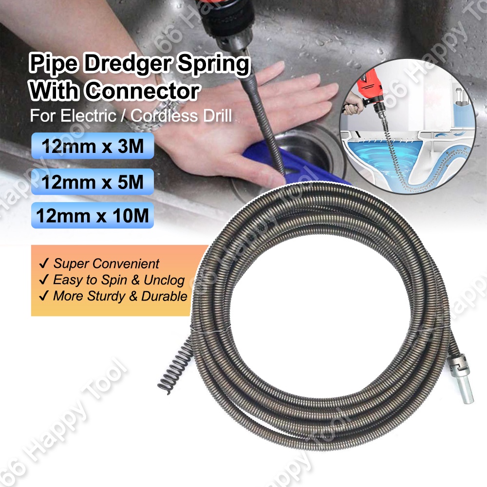 3m / 5m / 10m Pipe Dredger Spring With Connector Sink Drain Cleaner