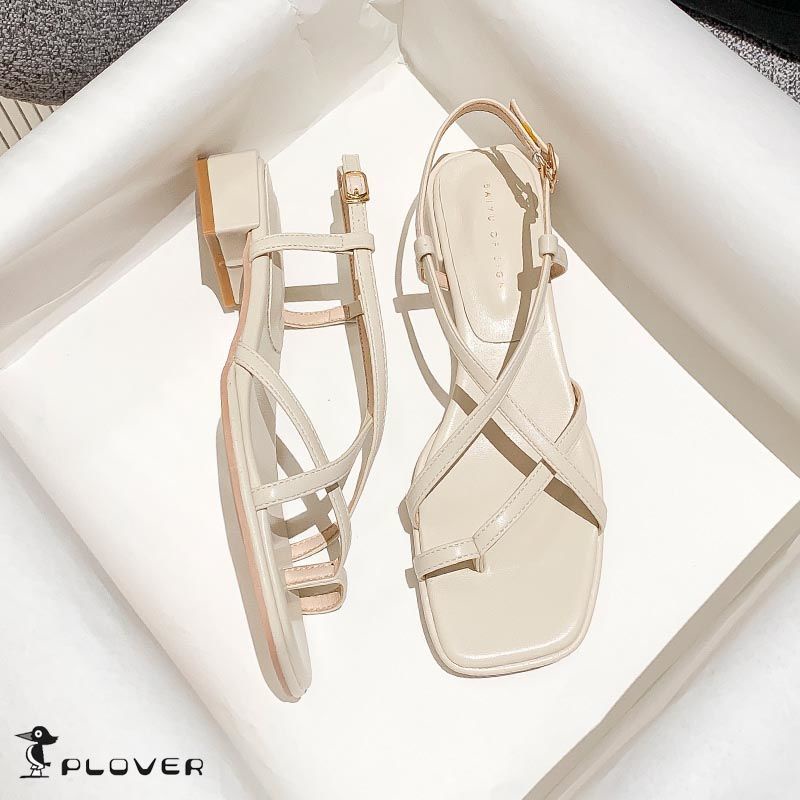 New Summer Women's One-word Buckle Toe-clip Roman Flat Chunky Fairy Sandals