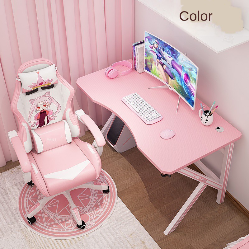 Fanji Gaming Table Pink Computer, Hot Pink Office Desk Set