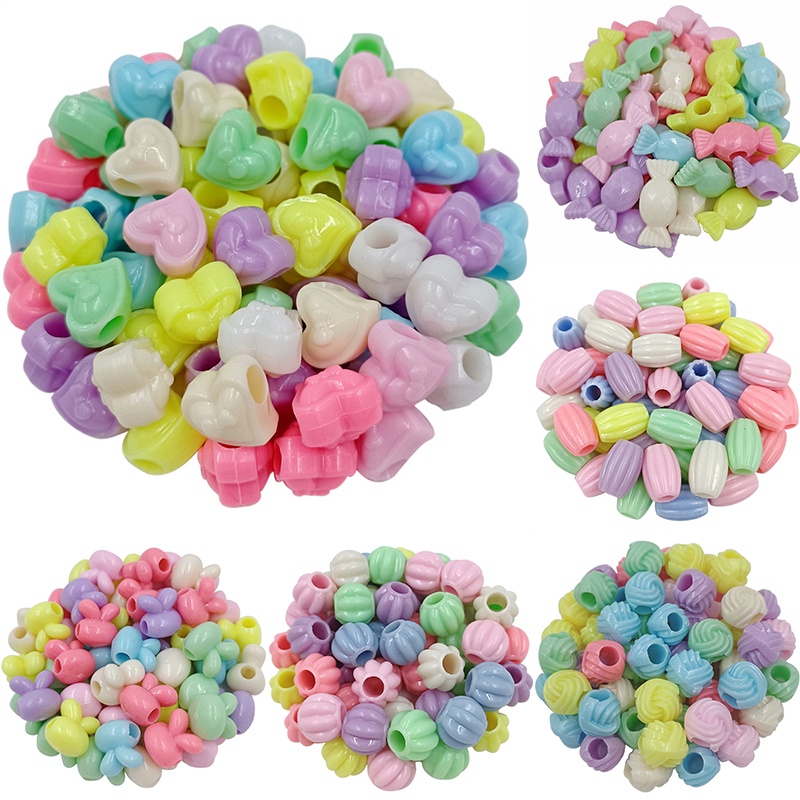 10pcs Fashion Acrylic Mix Color Loose Beads With Hole for Jewelry Making Cute Rabbit Lantern Heart Shape Charms