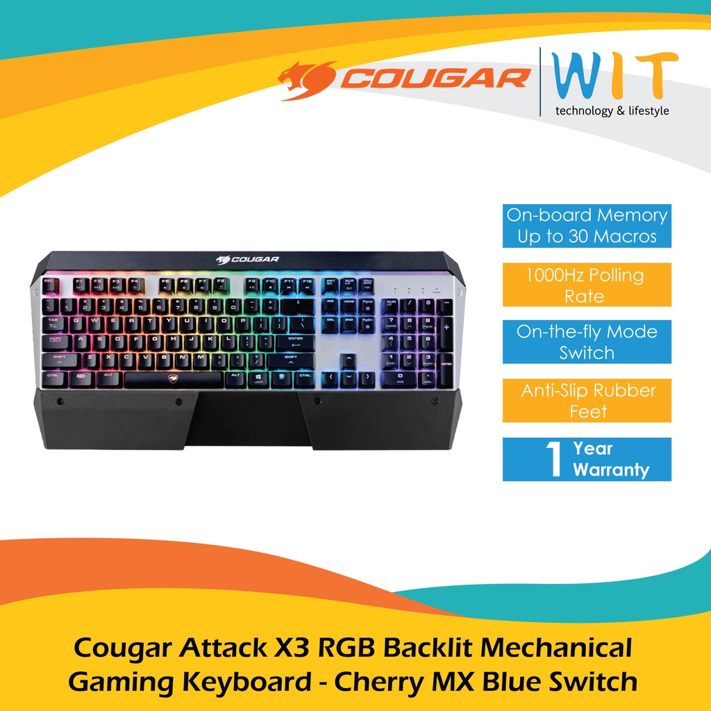 Cougar Attack X3 RGB Backlit Mechanical Gaming Keyboard - Cherry MX Blue Switch