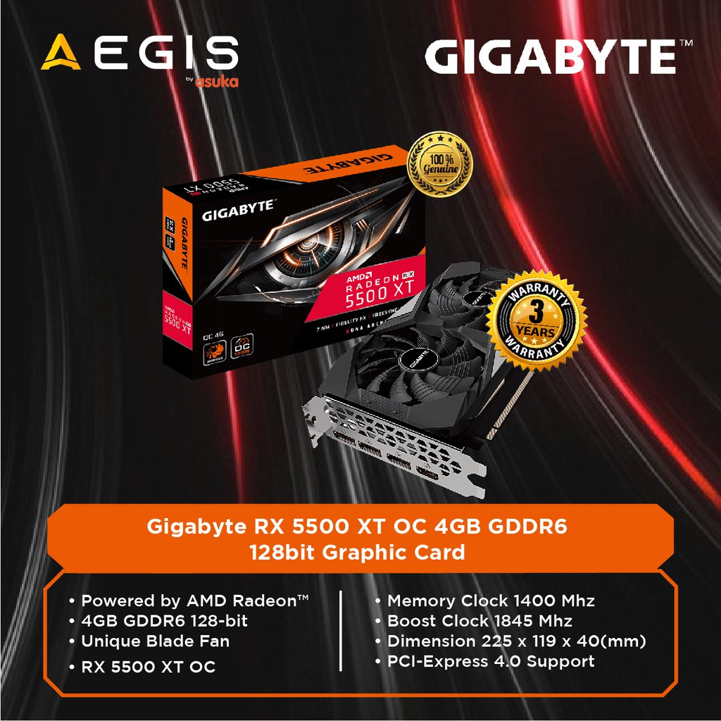 Gigabyte RX 5500 XT OC 4GB GDDR6 128bit Graphic Card #GV-R55XTOC-4GD
