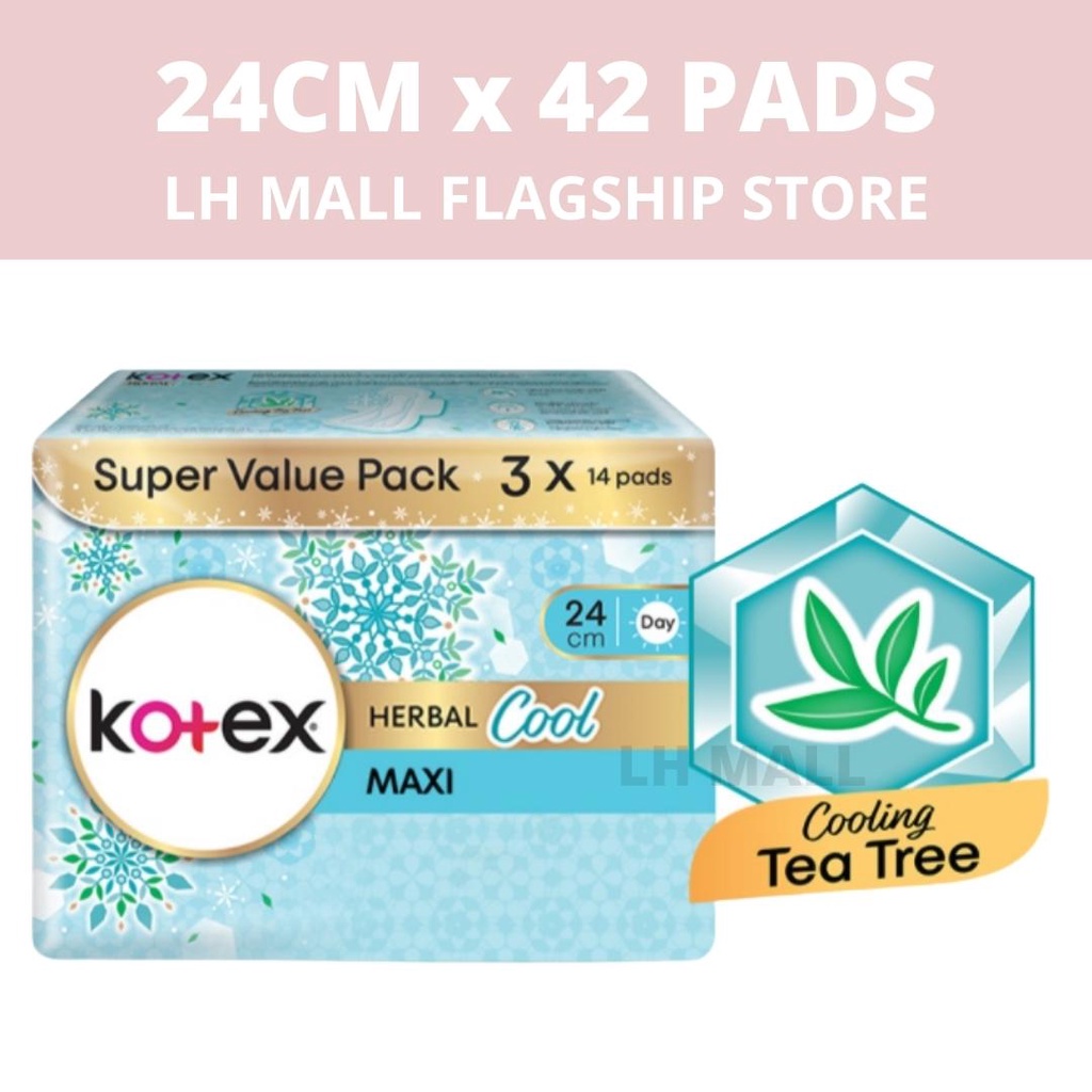 VALUE PACK - 42PCS  =  24cm ( 14S x 3  Kotex Natural Herbal Cool Maxi Wing (
