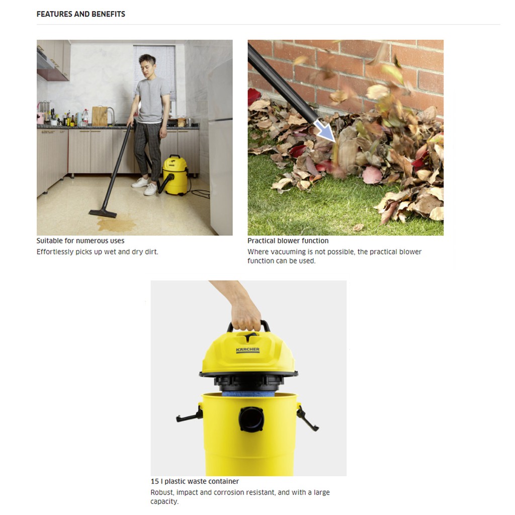 Karcher 1200W Wet And Dry Barrel Vacuum Cleaner WD1 CLASSIC Seng Huat